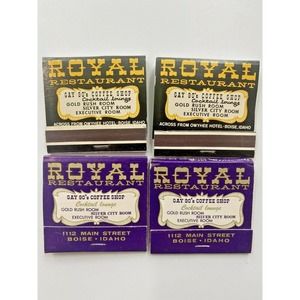 Vintage GAY 90s ROYAL Restaurant Coffee Matchbooks BOISE IDAHO Lot of 4 Unstruck